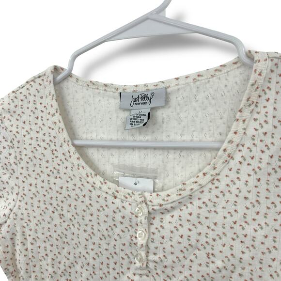 NEW Just Polly White disty floral cap sleeve top medium cotton Girly coquette - Picture 2 of 7